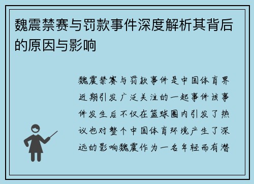 魏震禁赛与罚款事件深度解析其背后的原因与影响